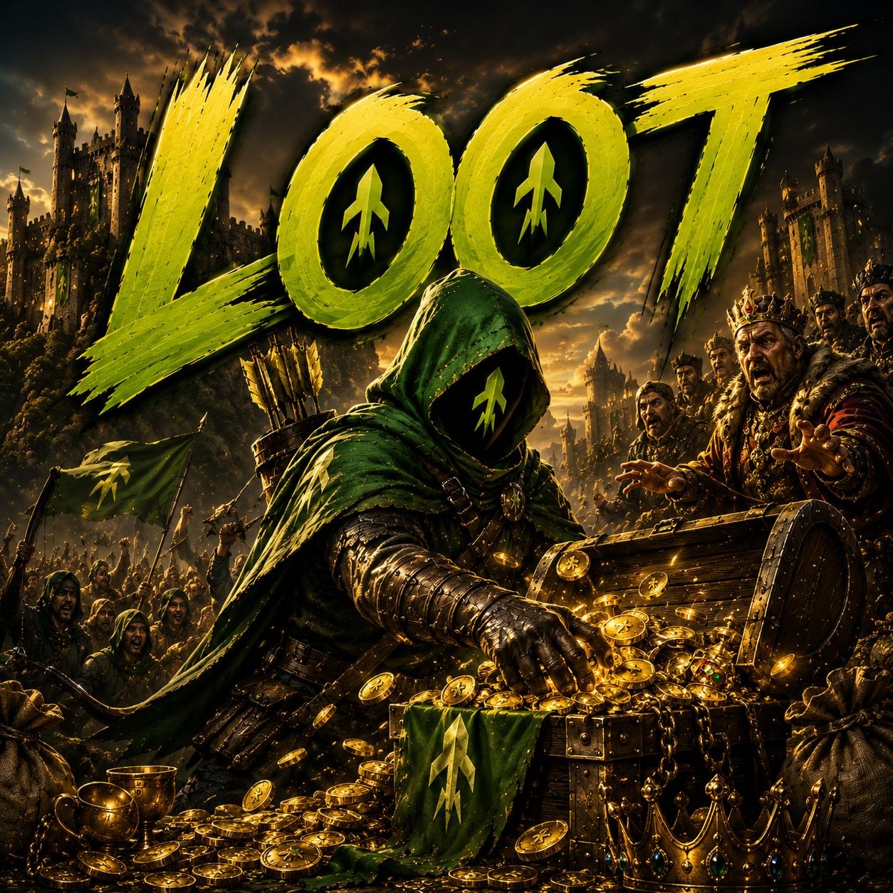 The hooded archer looting gold from the king